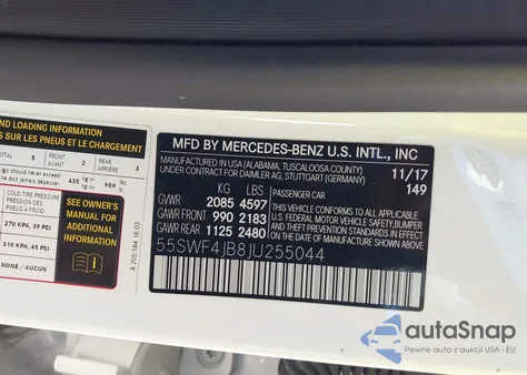 2018 Mercedes-Benz C 300 from USA, damaged, VIN 55SWF4JB8JU255044